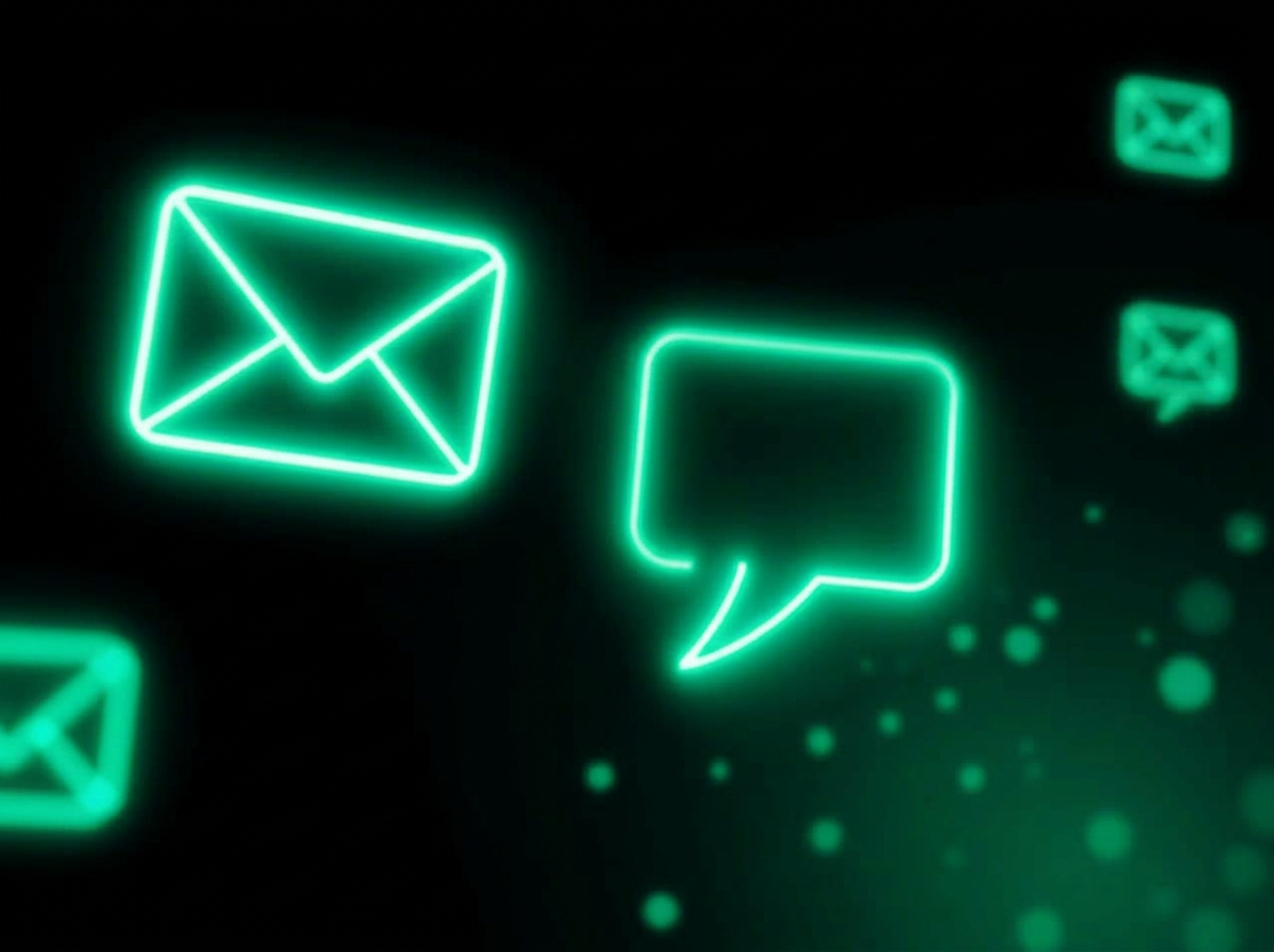 Glowing neon envelope and speech bubble